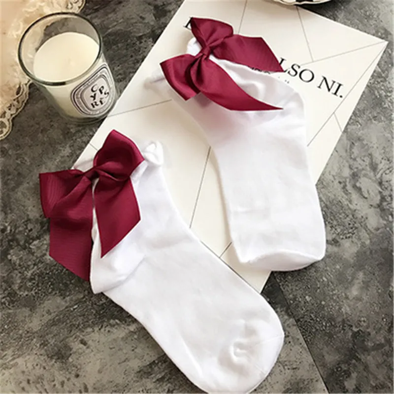 27 Colors.Chic Streetwear Women's Lovely Candy Color Bow Socks.Casual Female Contrast Color Short Socks.Cute Ladies Bow knot Sox