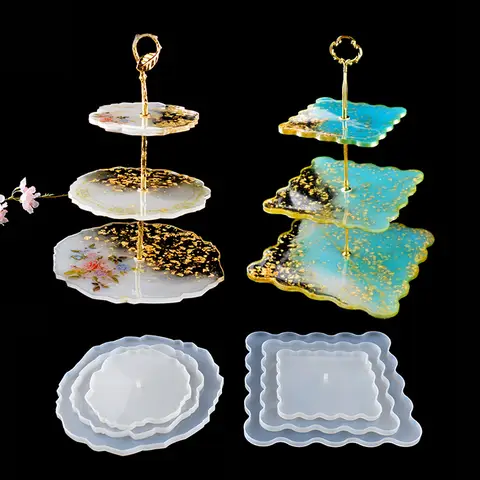 Molde de silicona de cristal DIY, plato de fruta de tres capas, plato de té, disco, Moldes de resina Epoxy, molde para almohadilla de taza para arte de resina, decoración del hogar