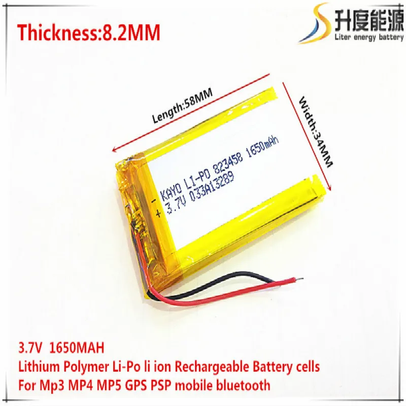 

3.7V 1650mAh 823458 Lithium Polymer Li-Po li ion Rechargeable Battery cells For Mp3 MP4 MP5 GPS mobile bluetooth