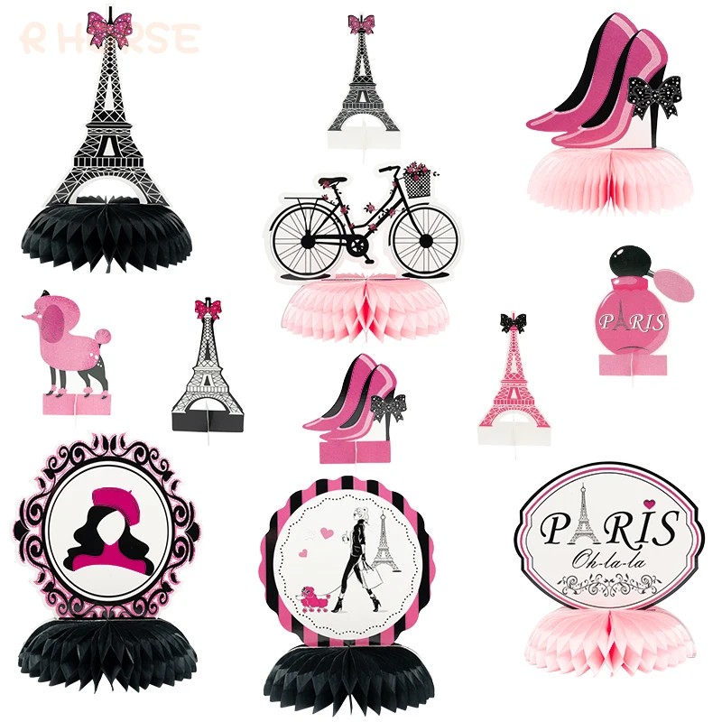 12Pcs Parijs Honingraat Ballen Party Favor Supplies Tafelblad Decor Voor Verjaardag Topper Fiets Roze Romantische Elementen Centerpieces