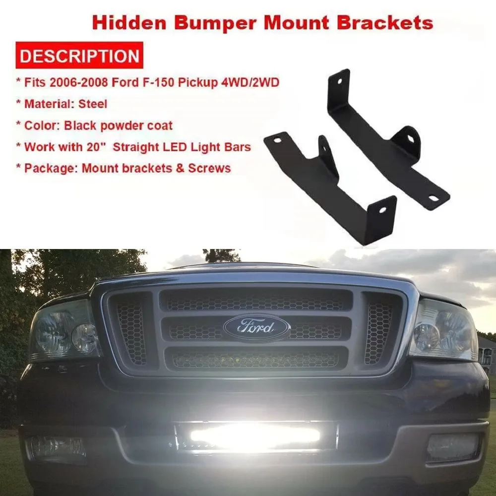 For 2006-2008 Ford F150 20 Inch Offroad Combo LED Light Bar + Hidden Bumper Mounting Bracket