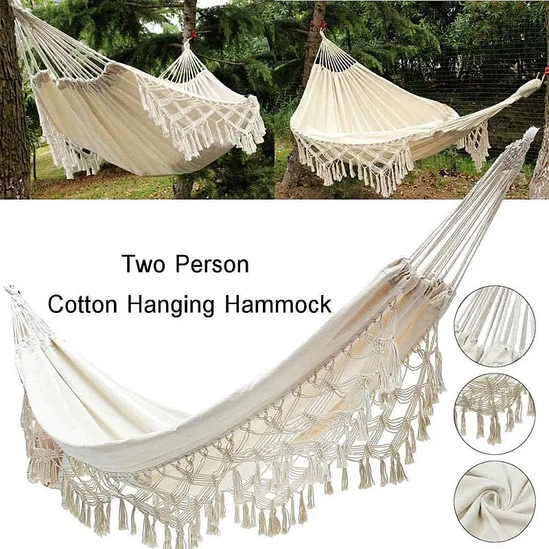 Hot Sale Hammock Chair Swing , Tassel Hanging Macrame Chair Cotton Canvas for Bedroom Indoor Outdoor