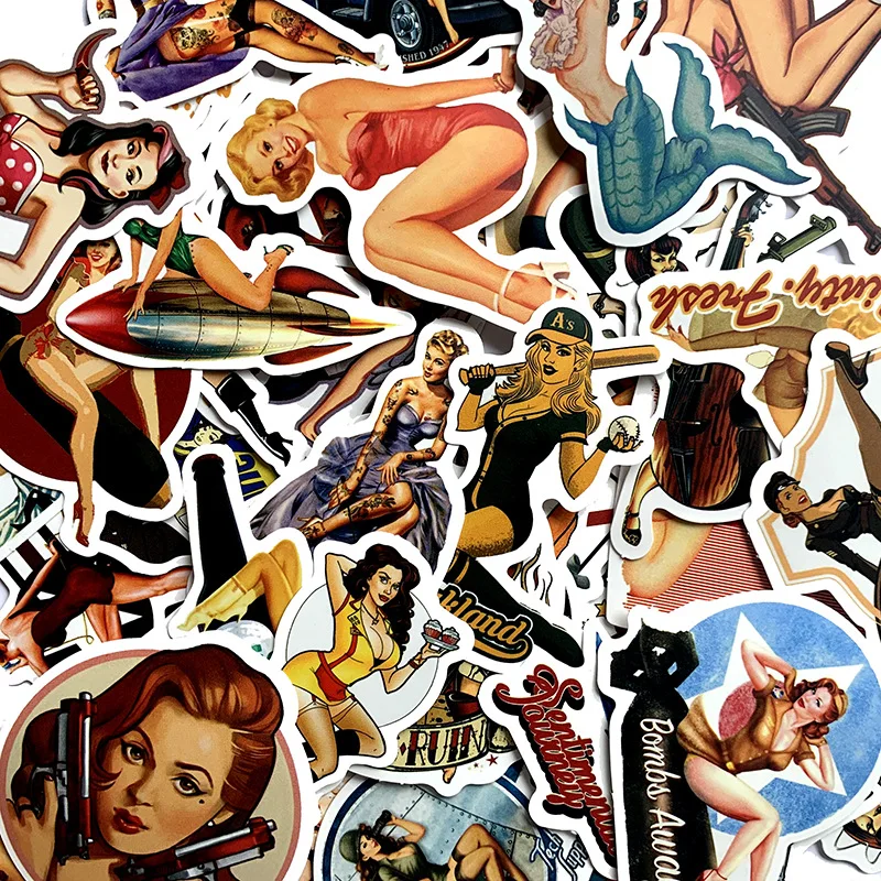 10/30/49Pcs Retro Poster Girl Stickers For Suitcase Skateboard Laptop Luggage Fridge Phone Car Styling DIY Decal Sticker