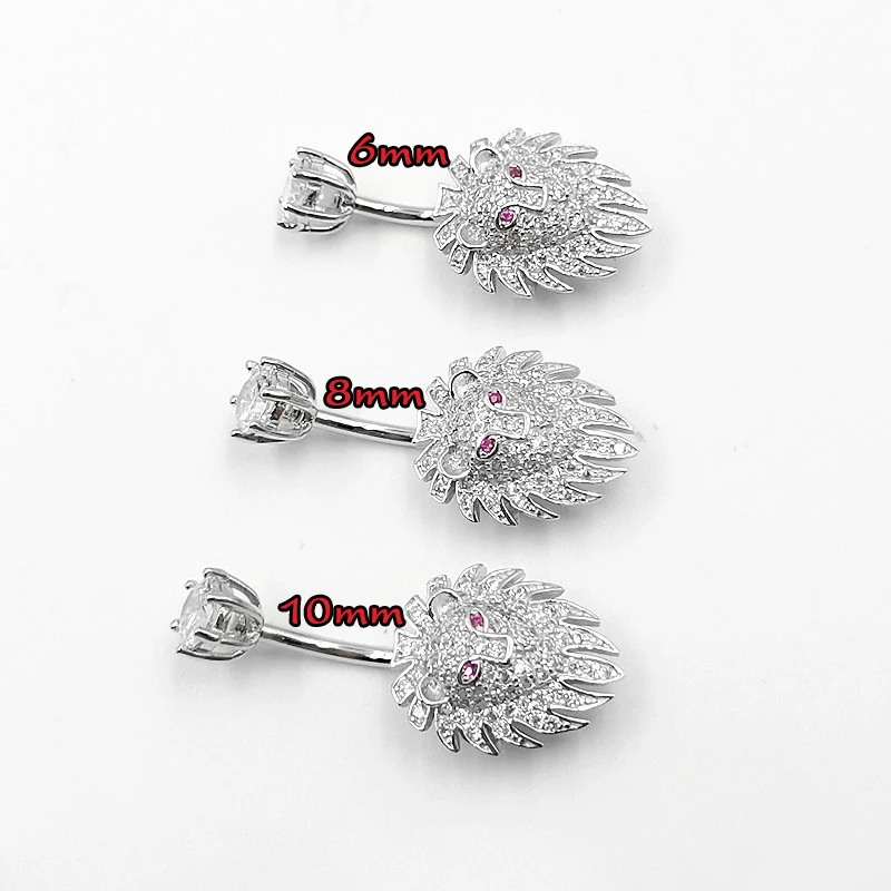 925 sterling silver belly button ring lion shape cubic zircon navel belly piercing body jewelry for women