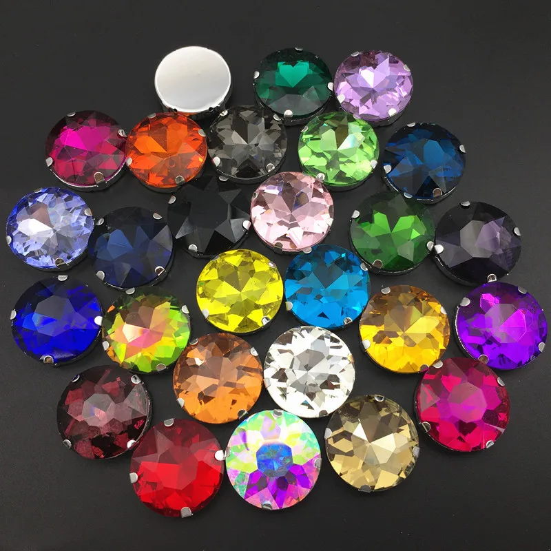 7pcs Sew On Glass Crystal Round Baoshihua With Claw Rhinestone Multi Colors 27mm Sew-on Stone Flat Top