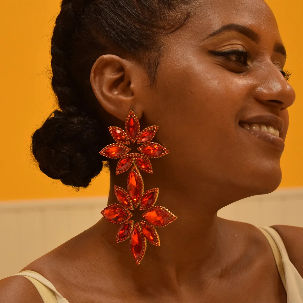 CuiEr 13cm Clip earring Grandiose of atmospheric luxury women earrings for wedding jewelry drop rhinestone earring fashion show