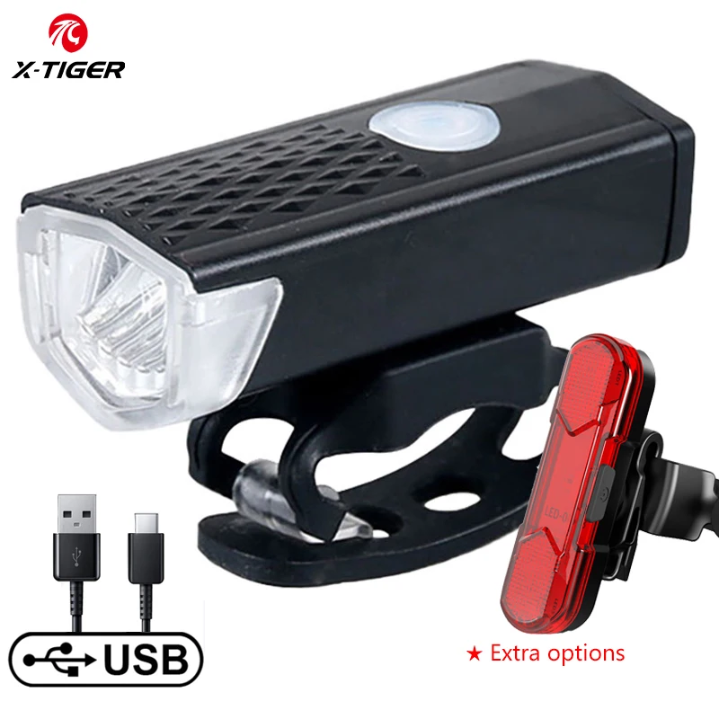 X-TIGER Bike Light USB Rechargeable 300 Lumens Bicycle Light LED Front Headlight Rear Taillight Cycling Flashlight Warning Light