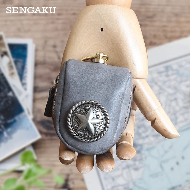 

Vintage Genuine Leather Organizer Pocket With Zipper Small Mini Key Wallet Coin Purse Portable Storage Bag For Women, Men