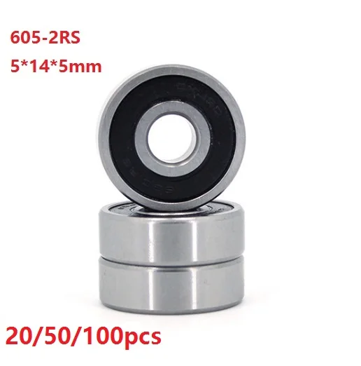 

20pcs /50pcs / 100pcs 605RS 605-2RS 605 2RS 5*14*5mm Rubber Sealed Deep Groove Ball bearing Shaft 5x14x5mm