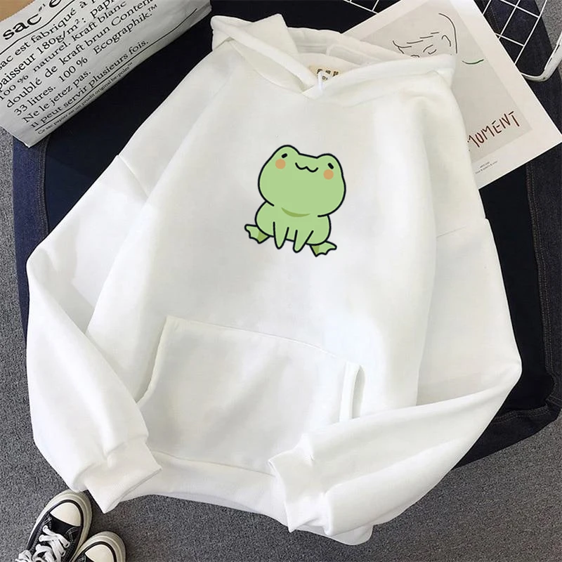 Frog Sweatshirt Loose Clothes Harajuku Long Sleeve Hooded Kawaii Hoodie for Girls Winter Hoodies Pocket Green Sweatshirts