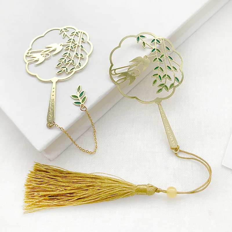 

Creative Willow Swallow Bookmark Cute Pendant Tassel Metal Art Exquisite Book Mark Page Folder Office School Supplies Stationery