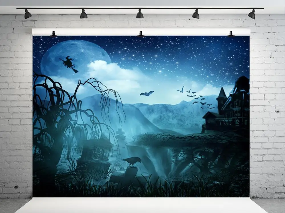 

VinylBDS Blue Night Halloween Photography Backdrop Starry Sky Photograph Backdrop Photo For Children Backgrounds Photo Studio