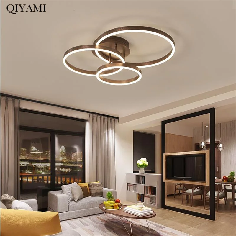 Nordic Creative Round Circle Chandeliers For Bedroom Living Room Restaurant Lighting Golden Coffee Lustre Ring Ceiling Lights