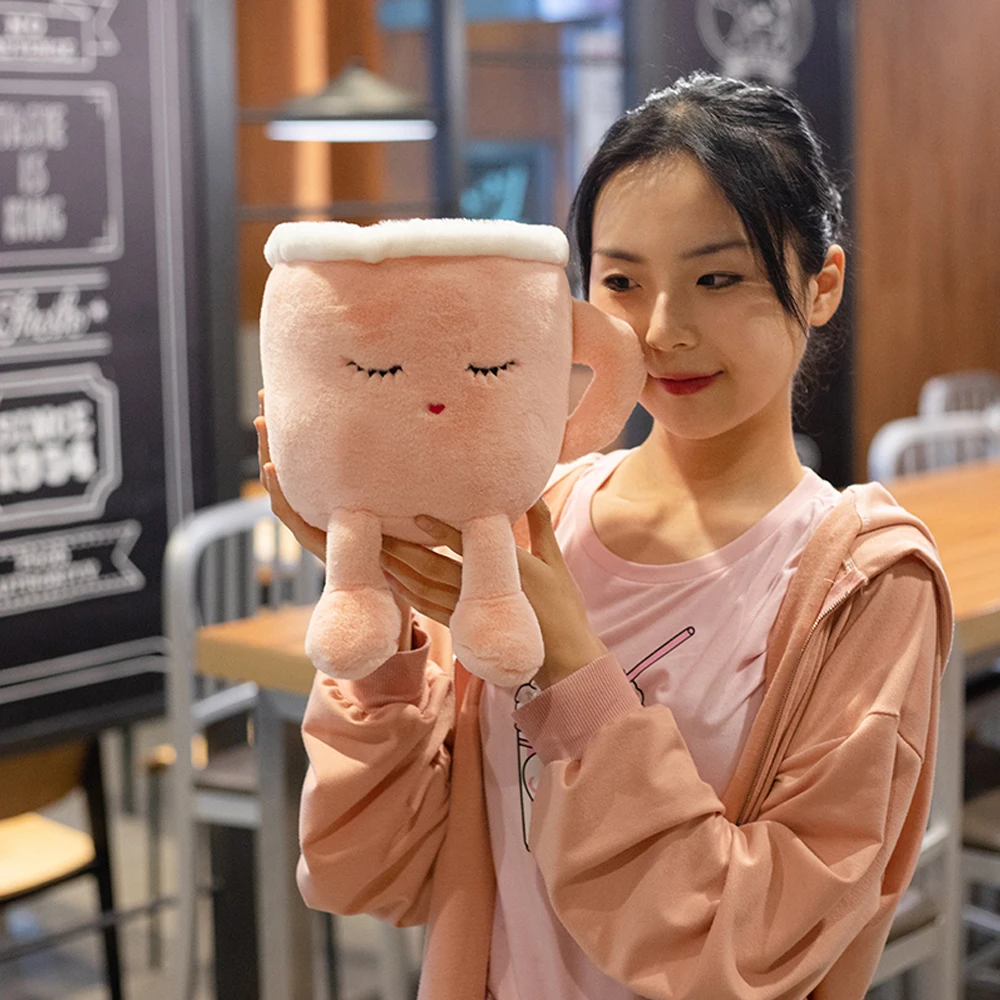 Bonito fofo dos desenhos animados recheado de pelúcia copo de café brinquedos rosa romântico sakura latte e japonês matcha latte bonecas presentes