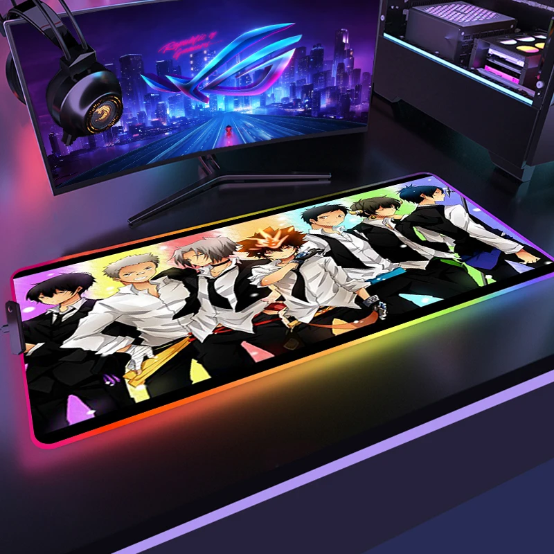 Imagem -06 - Katekyo Hitman Reborn Gamer Rgb Anime Mouse Pad Acessórios de Jogos Led Luz Esteira Mousepad xl Gamer Backlight Teclado Mesa Esteiras