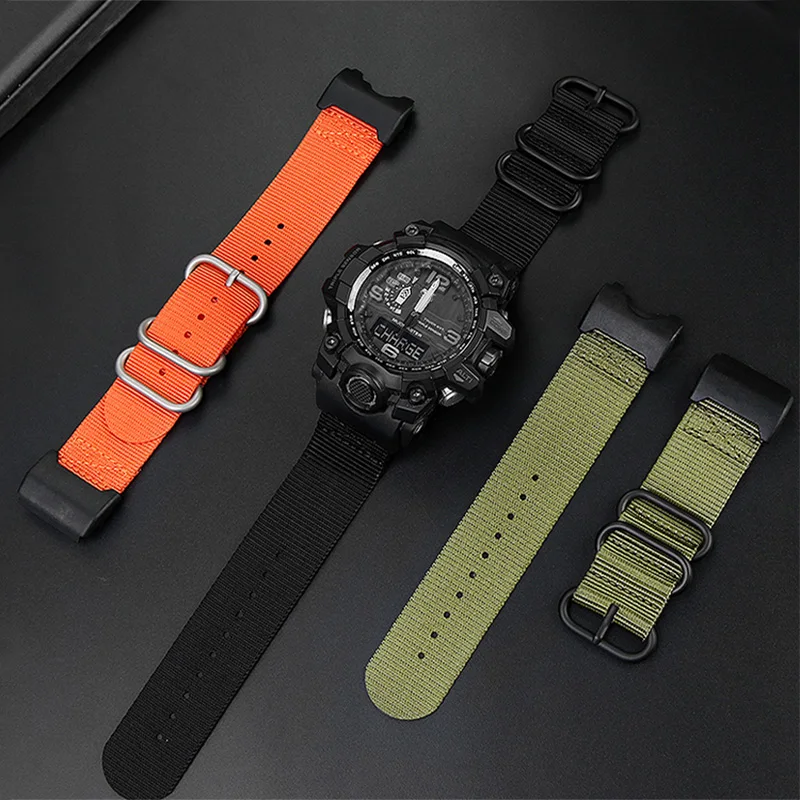 High Quality Nylon Watch Band Adapter for CASIO G-Shock Modified Big Mud King GWG-1000-1A/A3/1A1GB/GG 24mm Black Canvas Strap
