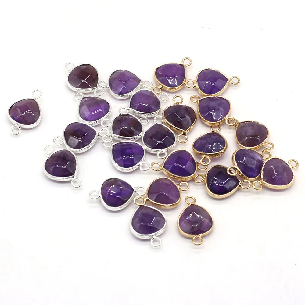 Natural Stone Connector Small Water Drop Shape Faceted Amethysts Charms For Jewelry Making Bracelet Necklace Earring Accessories