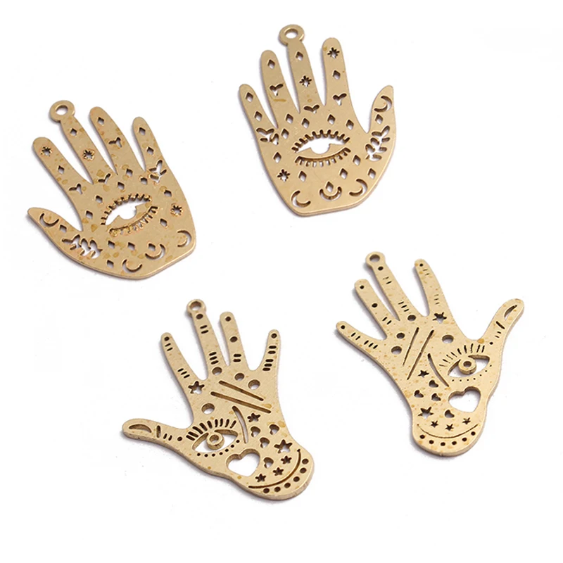 

6pcs Raw Brass Eye Hamsa Palm Hand Charm Pendant For DIY Neckalce Earrings Jewelry Accessories Findings