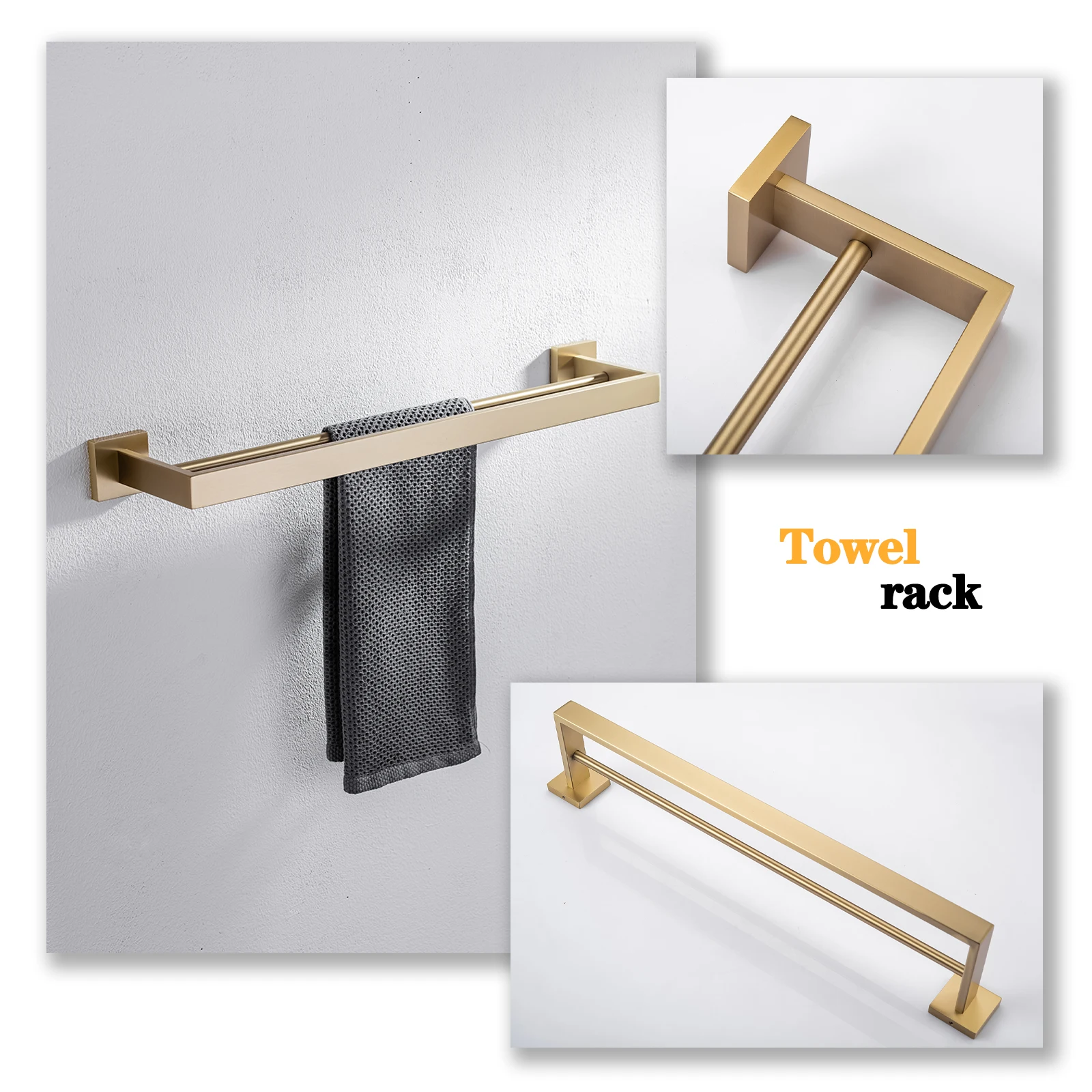 DQOK Stainless Steel Bathroom Hardware Set Bathroom Accessories Black Towel Rail Bar Rack Gold Towel Bar Shelf Towel Holder