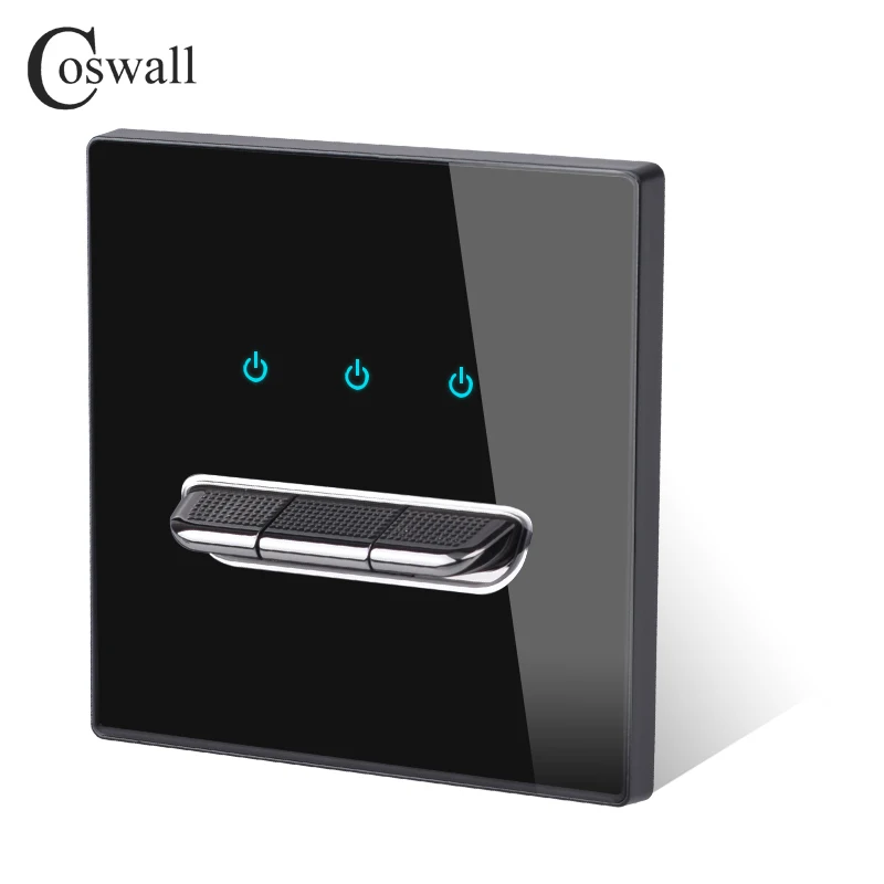 COSWALL 1/2/3/4 Gang 2 Way Toggle On / Off Passage Wall Light Switch Switched Stair Switch With Blue Backlight Glass Panel