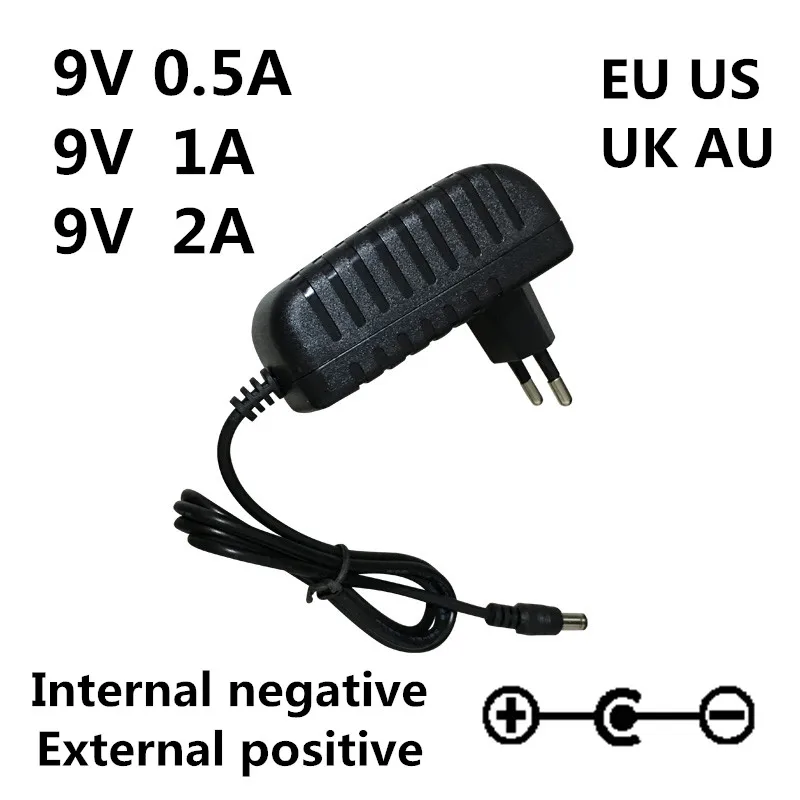 AC 100-240V DC 9V 0.5A 1A 2A Gitara elektryczna Stompbox Ładowarka sieciowa do części gitarowych Pedał efektów Środkowa ujemna