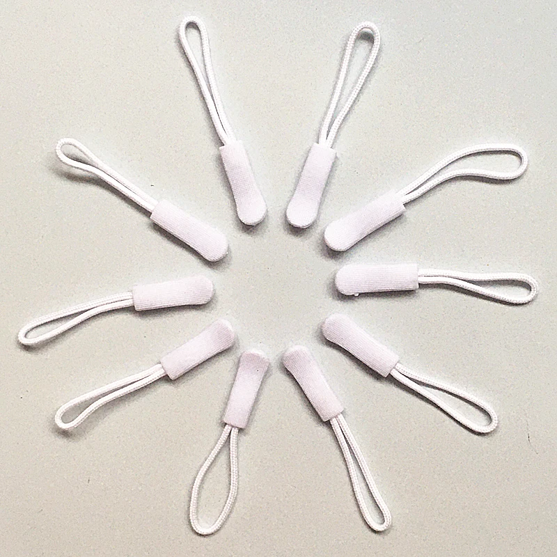 10pcs white Zipper Pulls Strong Nylon Cord Non-slip with Rubber Gripper Pull To Fit Any Zipper Materials Fixer Drawstring head