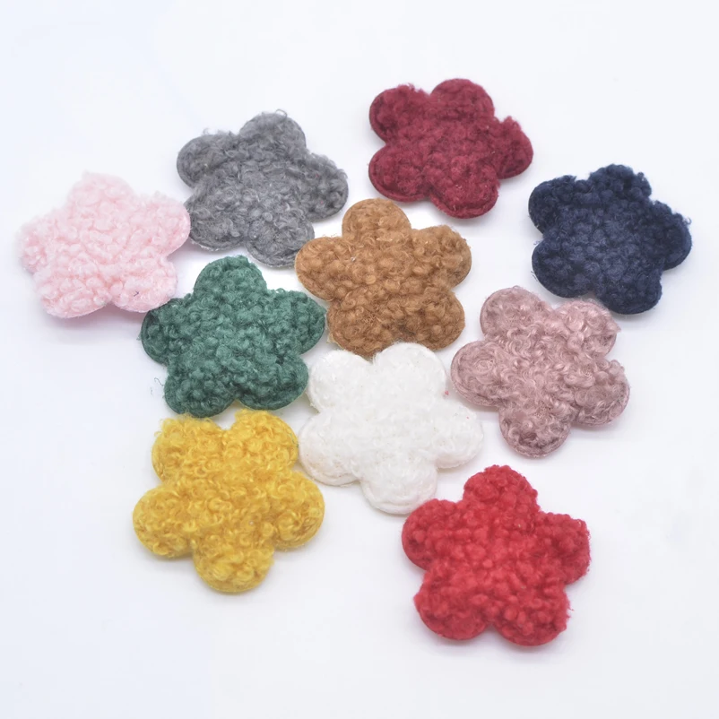 10Pcs 38mm Soft Plush Padded Patches Flower Appliques for DIY Clothes Crafts Hat Bag Gloves Socks Sewing Accessories Patches