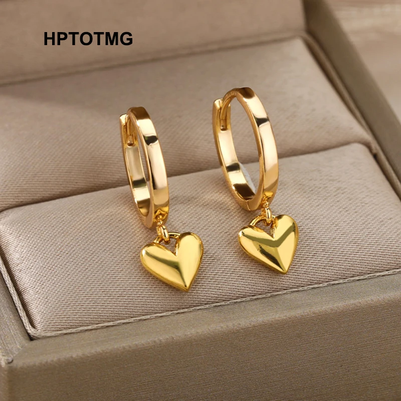 New In Heart Earrings for Women Gold Color Stainless Steel Earrings 2024 Trending Ear Piercing Wedding Jewelry Gift aretes mujer