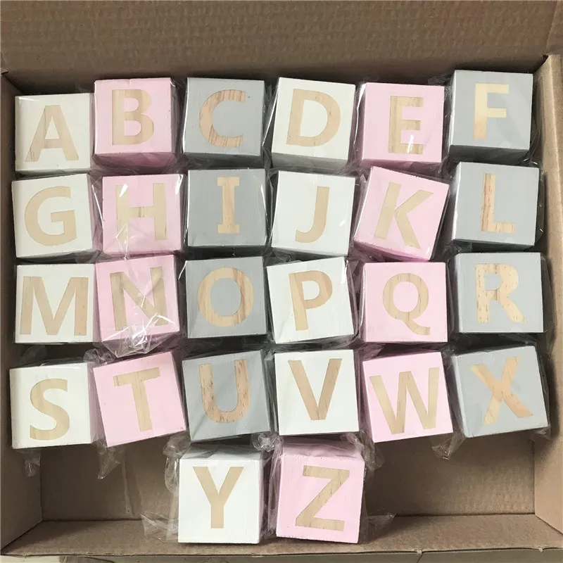 5x5cm Nordic Wooden Alphabet Letters Wood English ABC Blocks DIY Baby Name Cubes Newborn Keepsake Gifts Toys Photo Props Decor