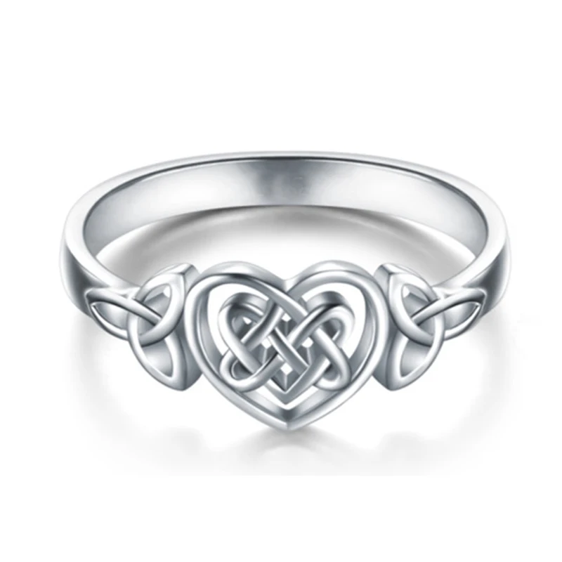 Classic Celtic Witch Knot Rings for Women Hollow Out Double Love Heart Silver Color Ring for Female Party Fashion Jewelry KAR397