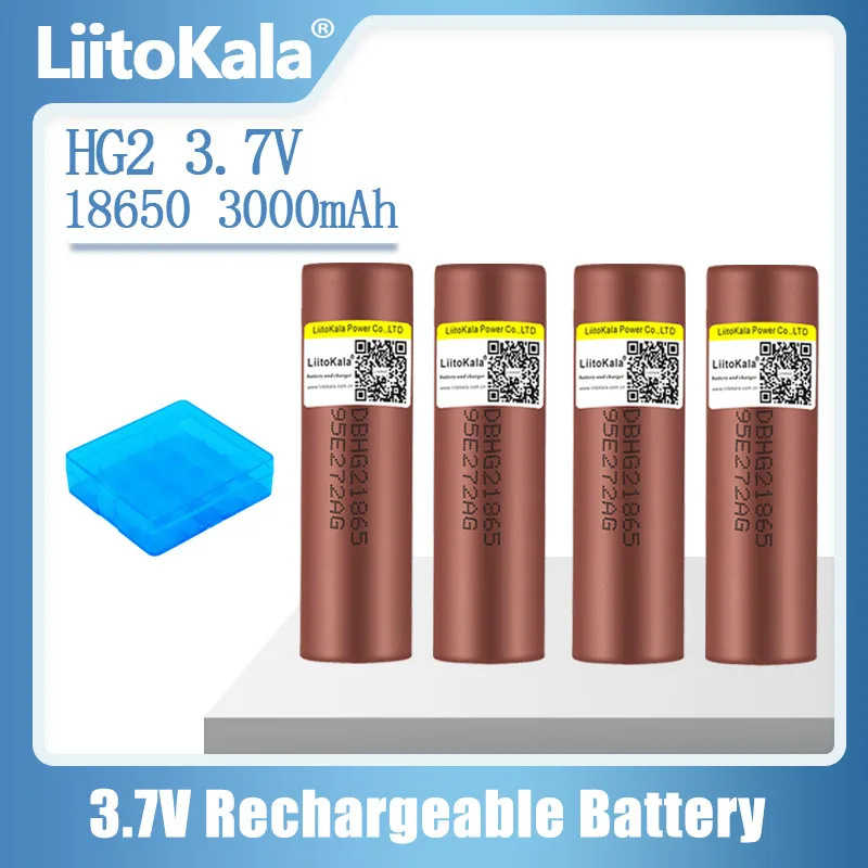 1-10pcs LiitoKala 100% New HG2+Box 18650 3000mAh Rechargeable battery 18650HG2 3.6V discharge 20A Max 35A Power batteries