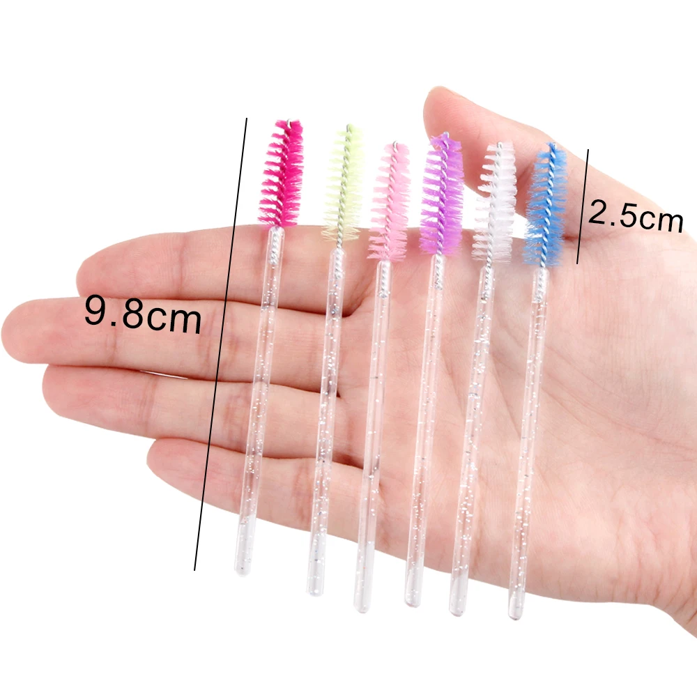 50Pcs Eyelash Brushes Disposable Crystal Eyebrow Brush Mascara Wand Applicator Spoolie Diamond Handle Eye Lashes Cosmetic Brush