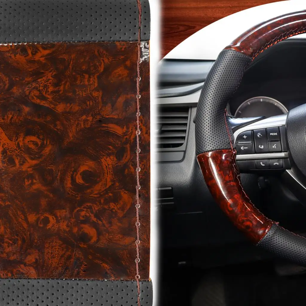 Wood Grain Hand Sewing Steering Wheel Cover 38cm Wooden Pattern Leather Braiding Custom DIY Car Covers With Needle And Thread