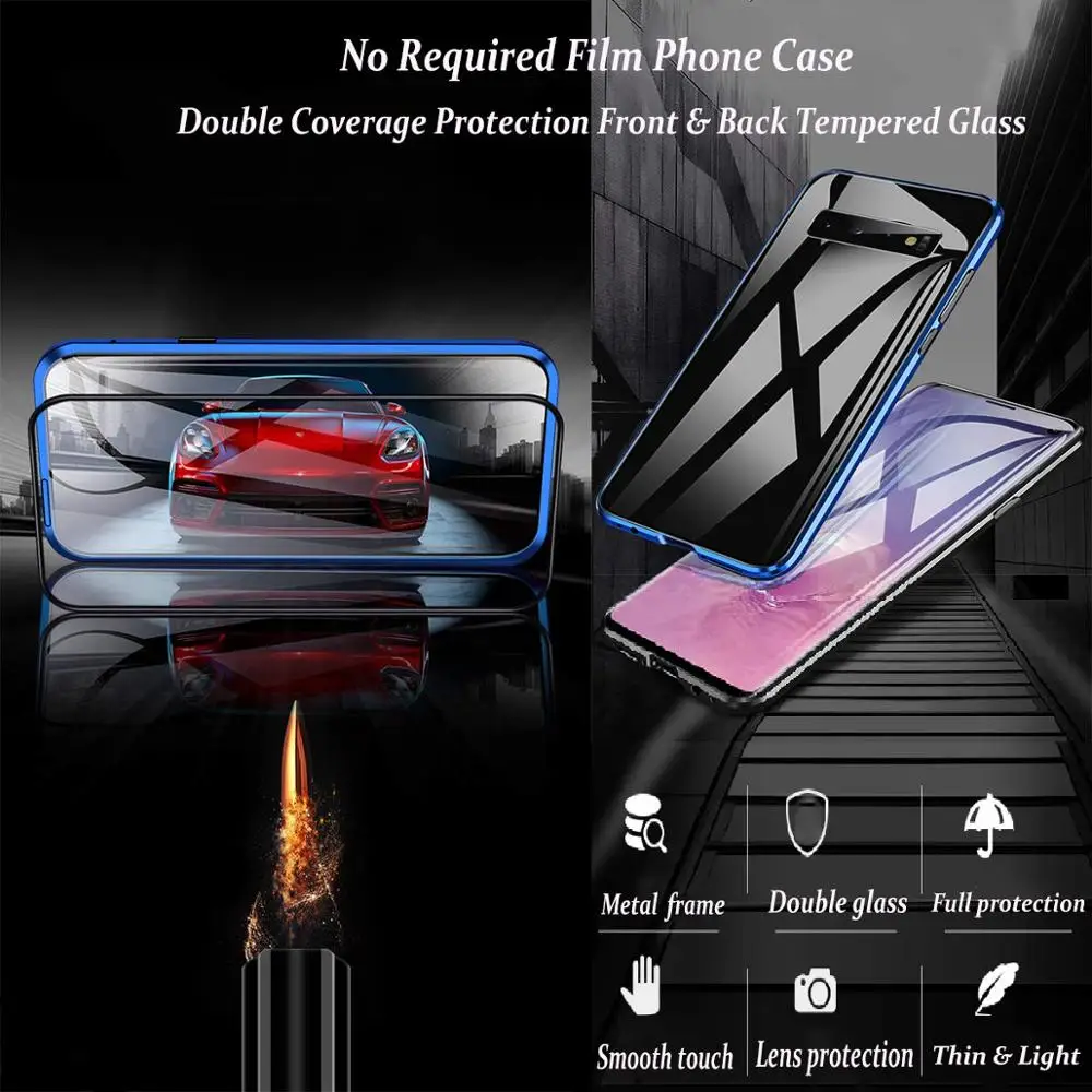 Double Sided Glass Magnetic Metal Case For Samsung Galaxy S8 S9 S10 Plus S10E S21 Phone Case For Samsung Note 9 8 Case