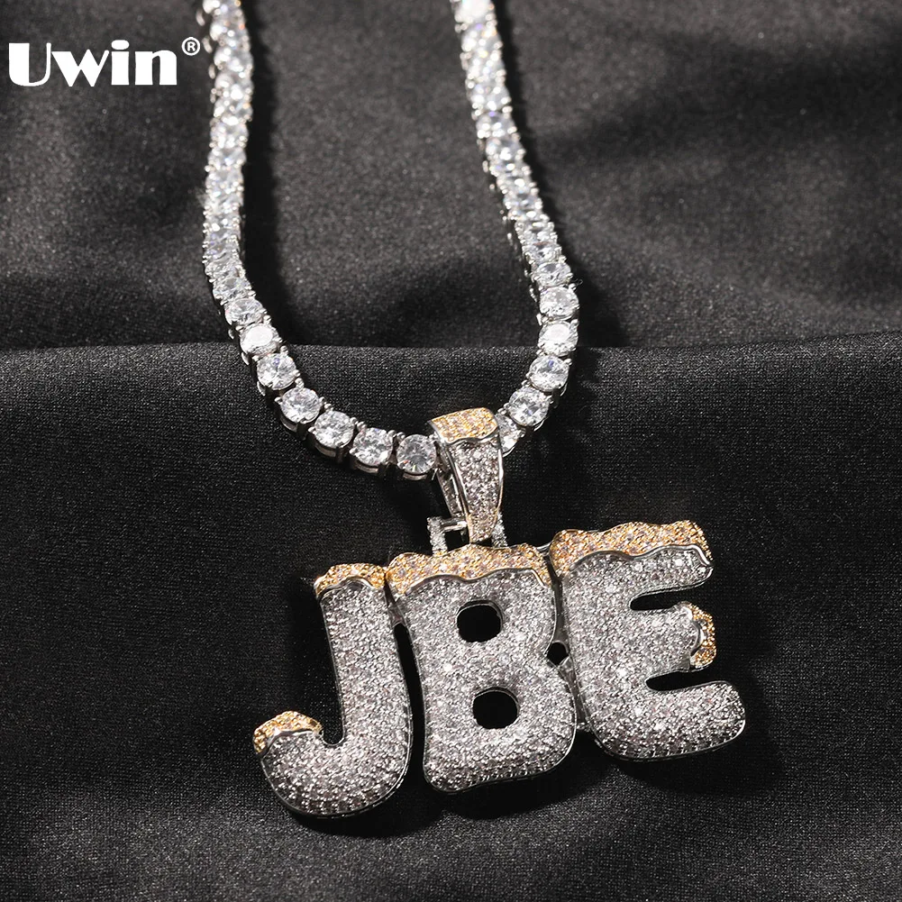 

UWIN Custom Drip Bubble Name Pendant Necklace Full Iced Cubic Silver Color Zirconia Pendant Letters Hip Hop Jewelry for Gift