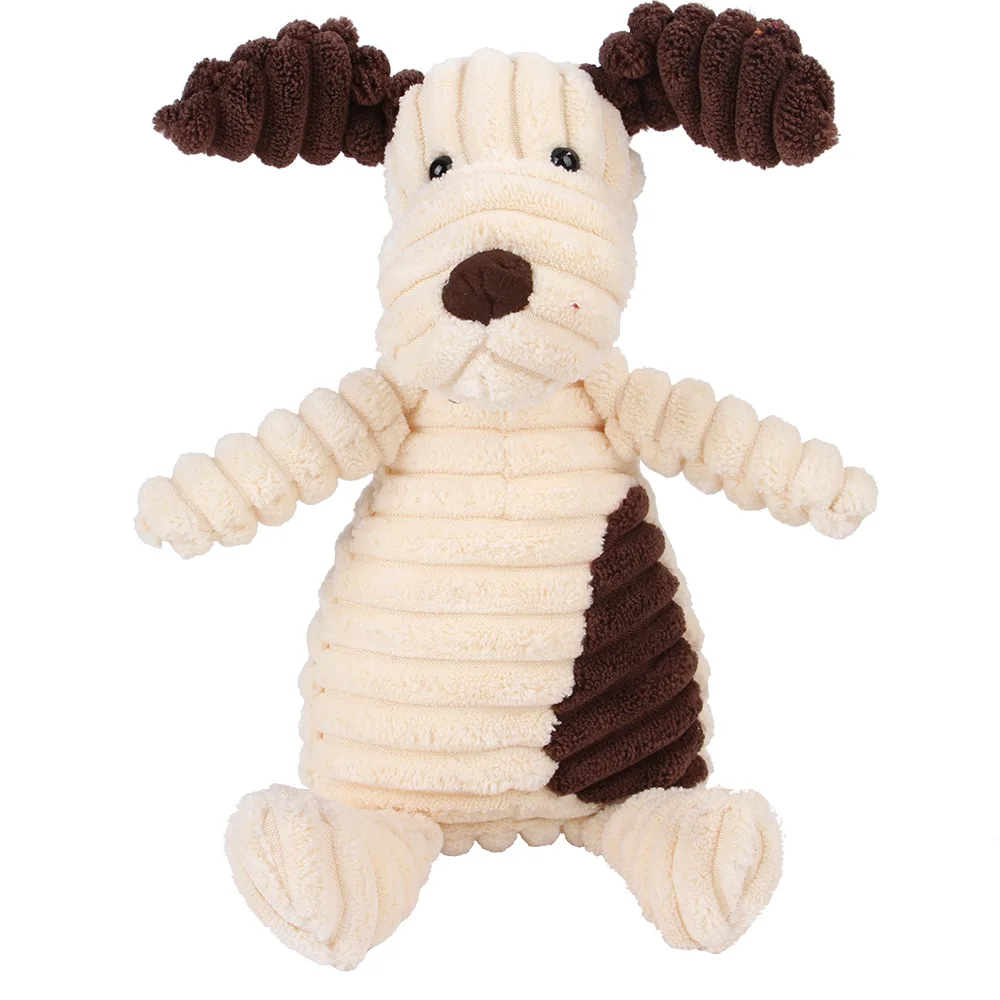 Cord-Hundespielzeug für kleine und große Hunde, Tier-Plüsch-Hund, quietschendes Spielzeug, Welpen-Kauspielzeug, bissfestes Haustierspielzeug für Hunde, Quietscher – Detail 7