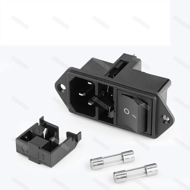 Interruttore a bilanciere con doppio fusibile presa ca rame pieno luce rossa 10A 250V 3pin nero verde rosso