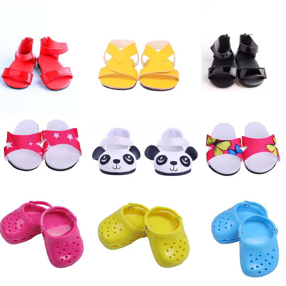 5cm Sommer Strand Sandalen Hausschuhe Cartoon Panda Schuhe für 18 zoll Puppen 7cm Baby geboren Mode Schuhe fit 43cm Amerikanischen Puppen