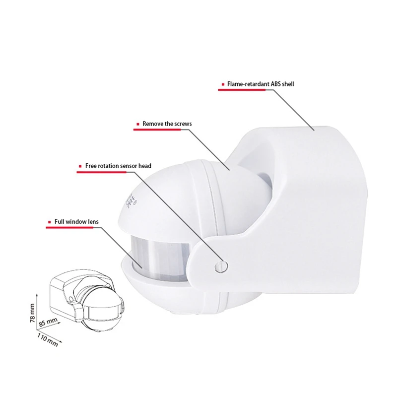 Sensore di movimento a infrarossi PIR AC110V-220V rilevatore di movimento interruttore regolabile per scenari multipli interni ed esterni