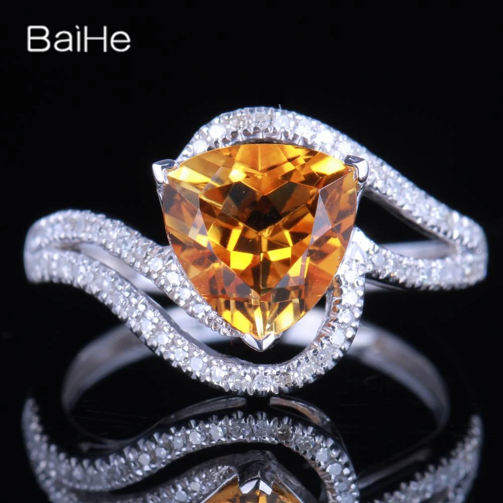 

BAIHE Solid 14K White Gold Genuine Citrine Ring Women Wedding Band Party Trendy Engagement Fine Jewelry Making Bague Citrine