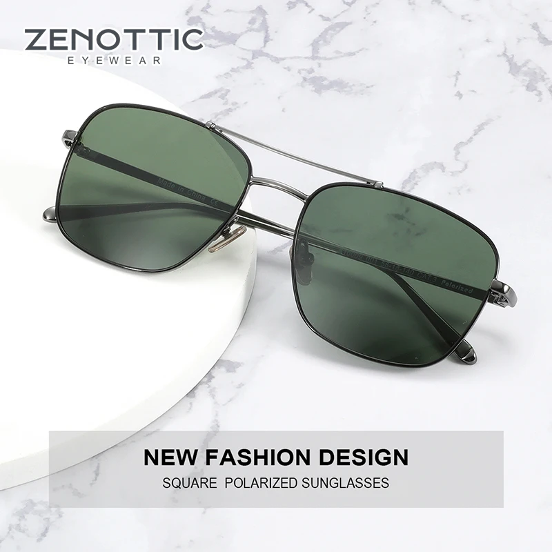 ZENOTTIC Design Titanium Alloy Sunglasses Vintage Square Polarized Men\'s Sun Glasses Women Pilot Shades Eyewear