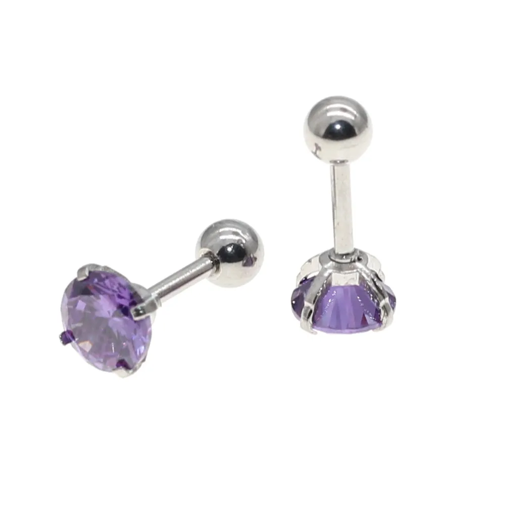 Lila AAA Zirkon Ohrstecker mit Schraubverschluss 316L Edelstahl 1,2x6mm Nadel Hypoallergener Schmuckzubehör – Detail 7