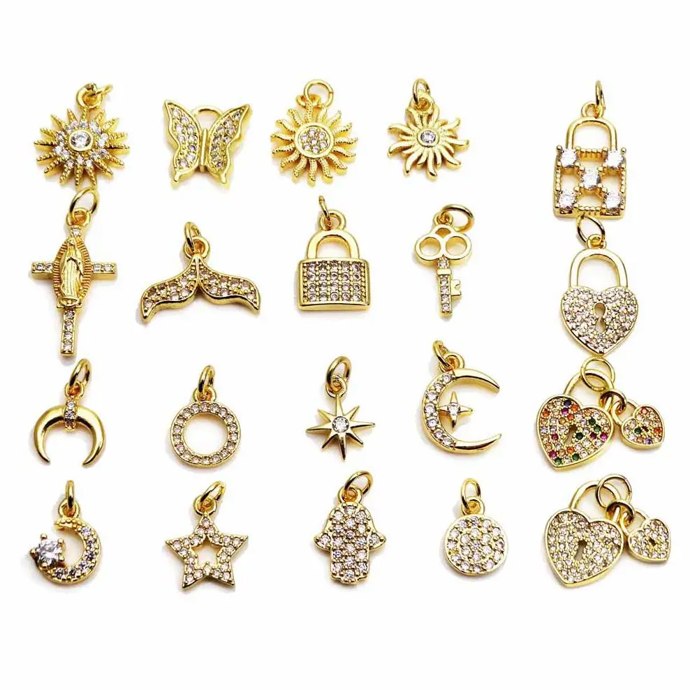 Popular small pendant Sun JesusCross charms glossy copper gold-plated pendant DIY bracelet necklace anklet accessories