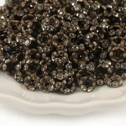 Cuentas espaciadoras sueltas para fabricación de joyas, 50 piezas, bronce, onda lateral, Diamante de imitación, Rondelle, cristal, gran agujero