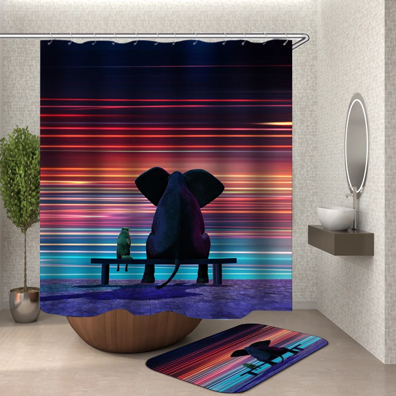 New High Quality Elephant Printing Shower Curtain 3D Polyester Fabric Waterproof Mildewproof Bathroom Curtain or mat