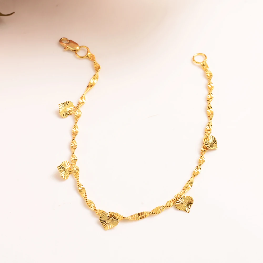 New 21cm Heart Pendant Bracelet Man Women Kids  Girls Chain Gold Color Diy Charm Chains Jewelry Gift