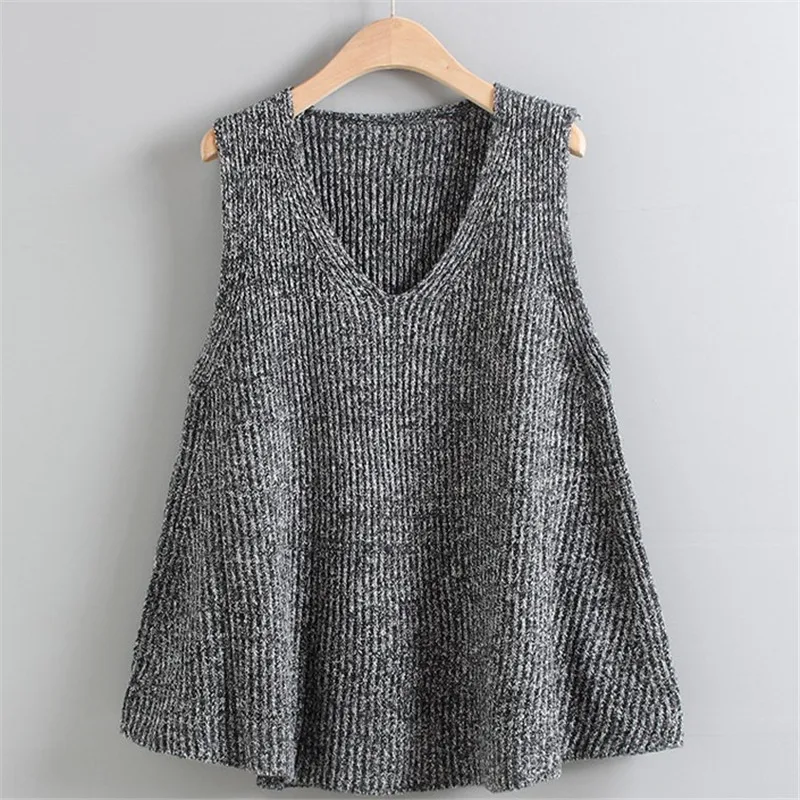 A Version Loose Large Size Pullover Wool Jumper Spring Autumn V Neck Sweater Vest Women\'s Sleeveless Knitted Waistcoat Blouse