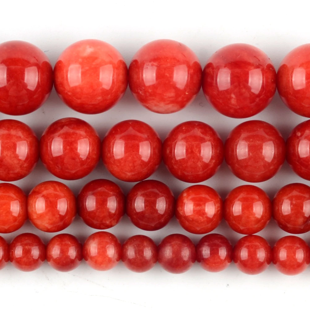 Natural Red Coral Jades Stone Beads Round Loose Spacer Beads For Jewelry Making 6/8/10/12mm DIY Bracelet Necklace