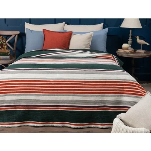 Madame Coco Bernelle Stripe Cotton Double Bed Blanket-Green/Gray