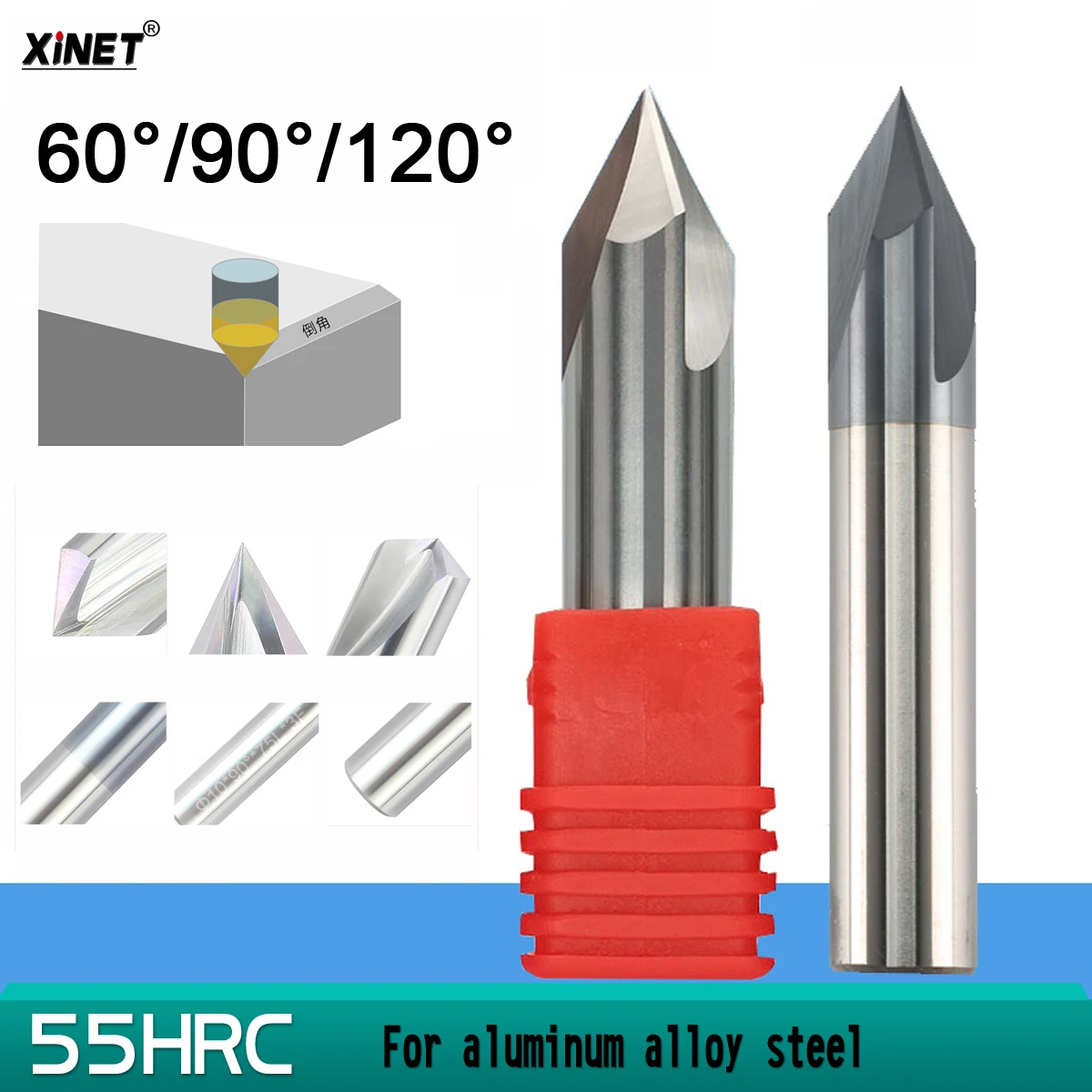 

55HRC CNC tungsten carbide aluminum and steel Chamfer milling cutter,60-90-120 degree tialn coated 3 flutes end mill